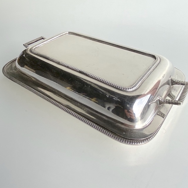 SERVING DISH, Silver Rectangular w Lid